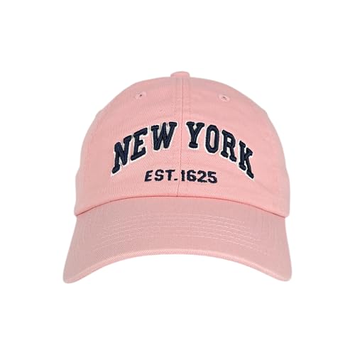 E BY ELIDAN NY Dad Hat, New York EST.1625 Cotton Baseball Cap Women & Men - color: Rose Pink-navy