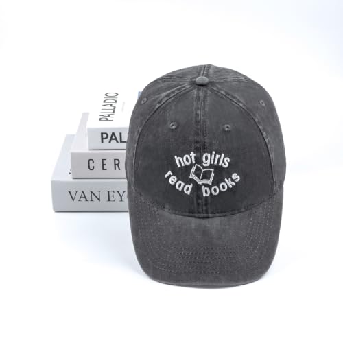 Embroidered Book Lover Baseball Cap for Men Women, Funny Washed Cotton Classic Dad Hat, Reading Lover Gift Idea - color: Hot Girls Read Books, Black