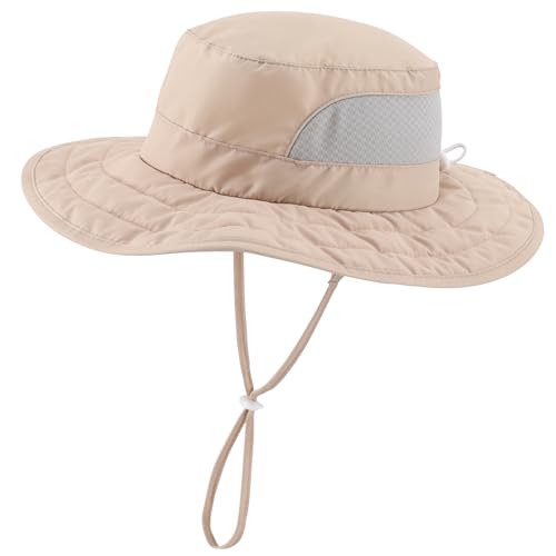 Connectyle Kids Foldable Wide Brim Sun Hat UPF 50+ Sun Protection Bucket Hats Breathable Summer Beach Hat for Boys Girls - color: Light Khaki, size: Medium