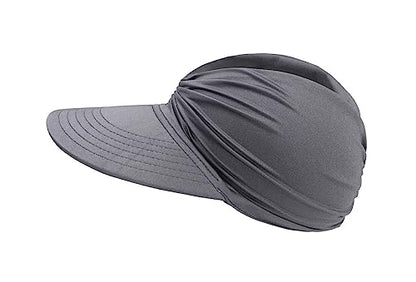 Sun Hat Women Beach Visor Cap UV Protection with Wide Brim Packable Summer Sport Ponytail Sun Cap - color: Gray