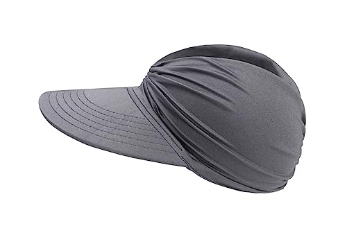 Sun Hat Women Beach Visor Cap UV Protection with Wide Brim Packable Summer Sport Ponytail Sun Cap - color: Gray