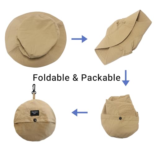 PFFY Waterproof Bucket Hats for Men Women Packable Sun Hat for Outdoors - color: Solid Khaki