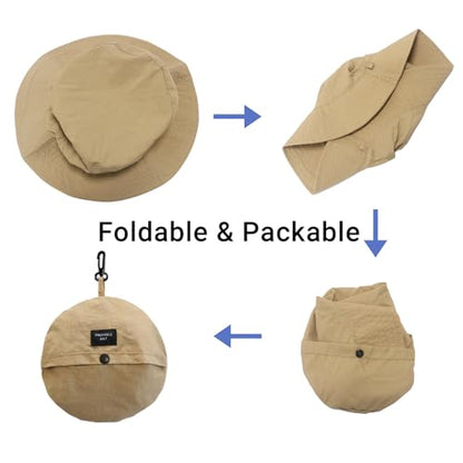 PFFY Waterproof Bucket Hats for Men Women Packable Sun Hat for Outdoors - color: Solid Khaki