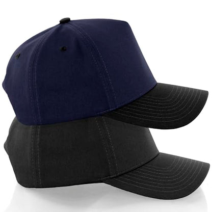 Daxton Men Original Trucker Hat Cotton Twill with Adjustable Snapback 5 Panel A-Frame Cap - color: 2 Pack - All Black, Navy Black