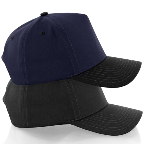 Daxton Men Original Trucker Hat Cotton Twill with Adjustable Snapback 5 Panel A-Frame Cap - color: 2 Pack - All Black, Navy Black