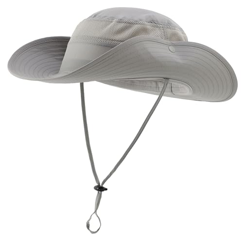 Connectyle UPF 50+ Wide Brim Sun Hat for Men Breathable Cowboy Boonie Hats Outdoor Bucket Hat for Fishing Hiking Safari - color: Grey