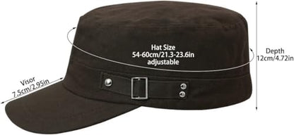 Army Cadet Cap for Men Women Military Flat Top Cap Baseball Caps - color: Coffee