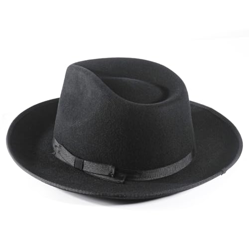 Vintage Mens Fedora Firm Wool Women Felt Panama Hat Classic Rancher Hats Wide Brim - color: Zc-black, size: 7 3/8-7 1/2