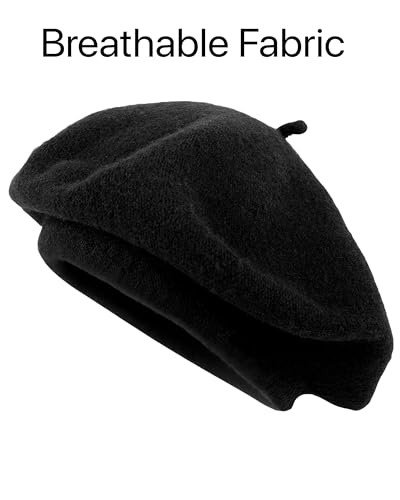 Parquet Solid Color French Beret Hat. Classic French, Casual and Chic Lightweight Cap for Women - color: Black