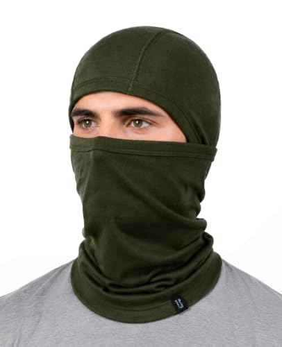 100% Merino Wool Balaclava Men Women Thermal Ski Mask Winter Face Mask - color: Army Green