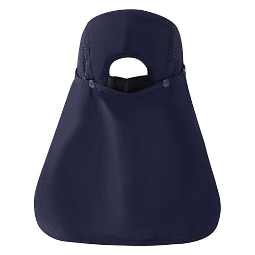 BASSDASH UPF 50+ Fishing Hat, Baseball Cap with Removable Neck Flap - color: Dark Blue With Foldable Brim