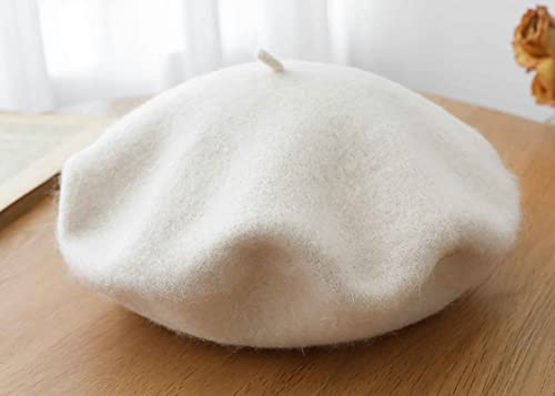 Kids Girls French Beret Hat Artist Hat Solid Warm Beanie Cap Winter Autumn - color: Off-white