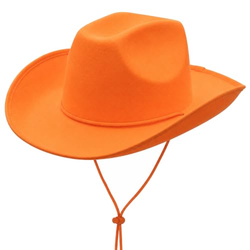COLLECT PRESENT Plain Felt Cowboy & Cowgirl Hat for Men and Women | Western Studded Cowboy Hat in Adult Sizes - color: Orange