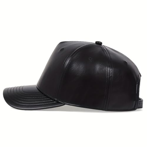 Leather Baseball Cap, Adjustable PU Leather Outdoor Sport Caps for Men Women - color: Black