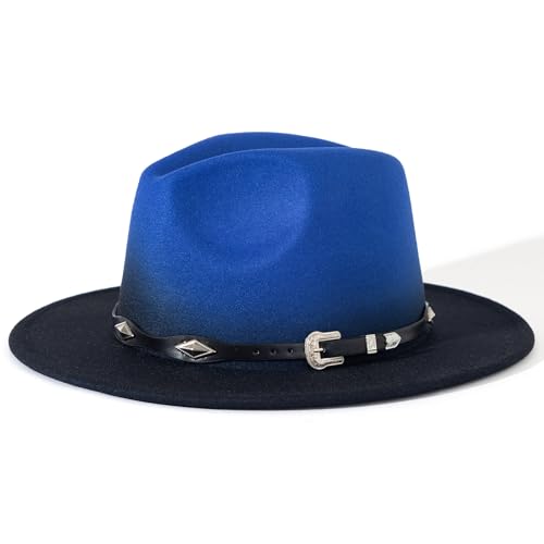 Lisianthus Gradient Color Fedora Hat for Women & Men - color: Black Band, Royal Blue