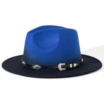 Lisianthus Gradient Color Fedora Hat for Women & Men - color: Black Band, Royal Blue