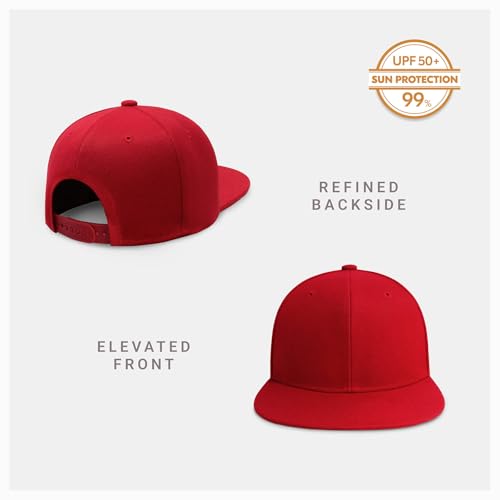 CHOK.LIDS Classic Snapback Flat Bill Hat Blank Adjustable Baseball Cap - color: Red.