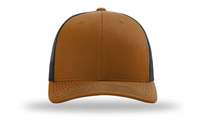 Richardson 112 Trucker Hat - Premium Blank Baseball Cap, Adjustable Snapback Hat - Structured Six Panel Richardson Blank Hats - color: Caramel/Black