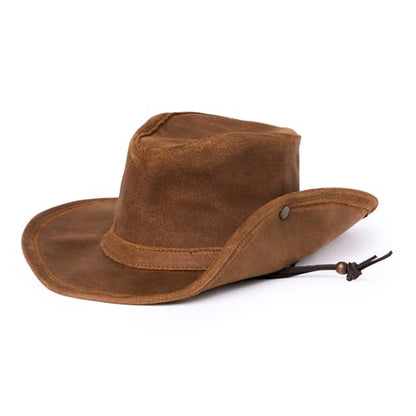 Minnetonka Unisex Aussie Leather Hat with Adjustable Chin Strap - color: Brown, size: Medium