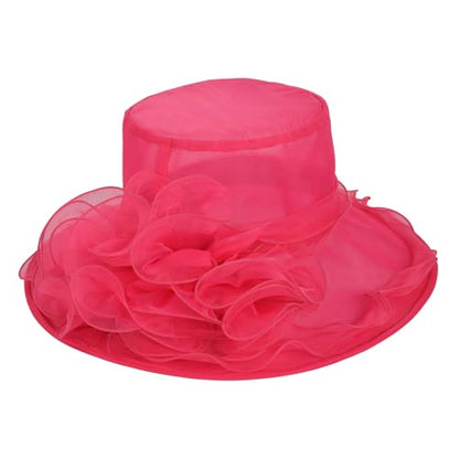 Derby Hats for Women 2025 Equestrian Derby Tea Party Fascinators Wide Brim - color: Hot Pink