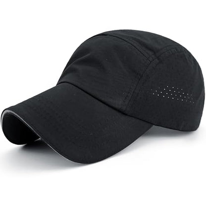 Lightweight Running Hat Breathable Mesh Cap Reflective Brim - color: Black, size: One Size