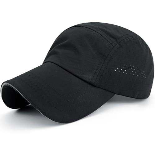 Lightweight Running Hat Breathable Mesh Cap Reflective Brim - color: Black, size: X-Large-XX-Large