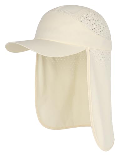 UPF 50+ Baseball Cap with Neck Flap, Breathable Fishing Hat for Men Adjustable Sun Hat for Golf Hiking - color: Beige