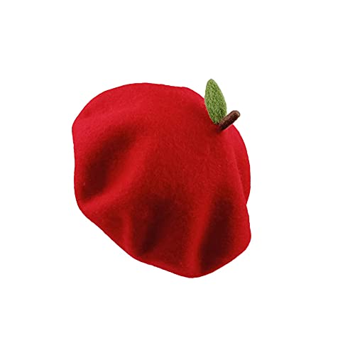 Handmade Wool Beret Hat French Style Needle Felt Flower Beanies Women Winter Autumn Cap - color: Apple, size: 7 1/8-7 3/8