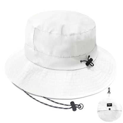 PFFY Waterproof Bucket Hats for Men Women Packable Sun Hat for Outdoors - color: Solid White