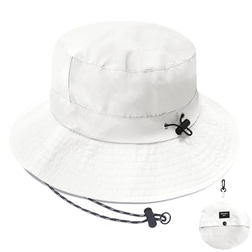 PFFY Waterproof Bucket Hats for Men Women Packable Sun Hat for Outdoors - color: Solid White