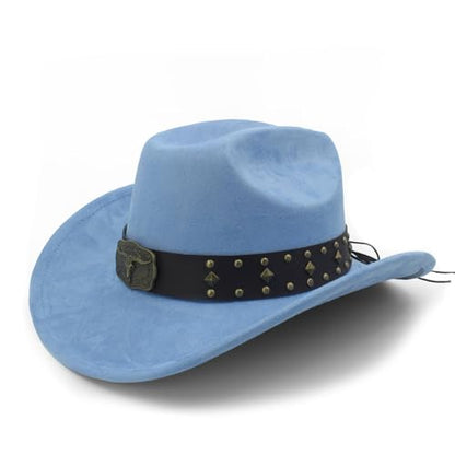 LIDHAY Cowboy Hat for Women Men with Shapeable Wide Brim Western Suede Hat for Cowboys and Cowgirls - color: Light Blue