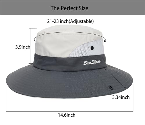 Sun Hat for Women Summer UV Protection Beach Hat with Ponytail Hole - color: Beige Grey(with Ponytail Hole)