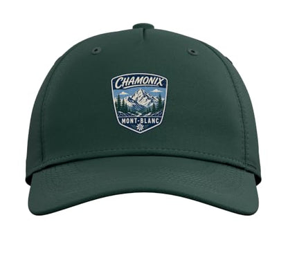 Chamonix Mont Blanc Mountain Hiking Adventure Nature Travel Adjustable Baseball Hat - color: Dark Green