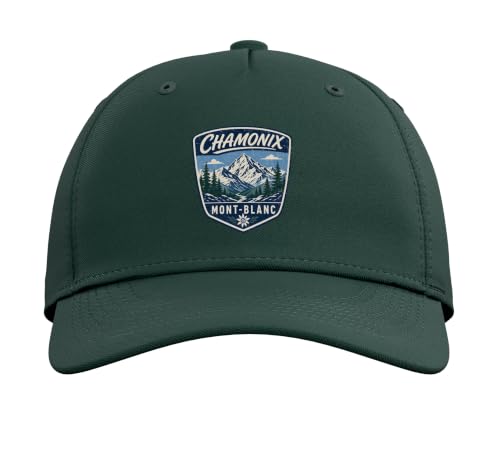 Chamonix Mont Blanc Mountain Hiking Adventure Nature Travel Adjustable Baseball Hat - color: Dark Green