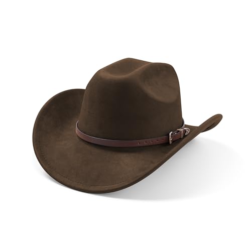 Cowboy Hats for Women and Men with Wide Brim Felt Suede Western Hats for Cowgirls and Cowboys - color: Coffee