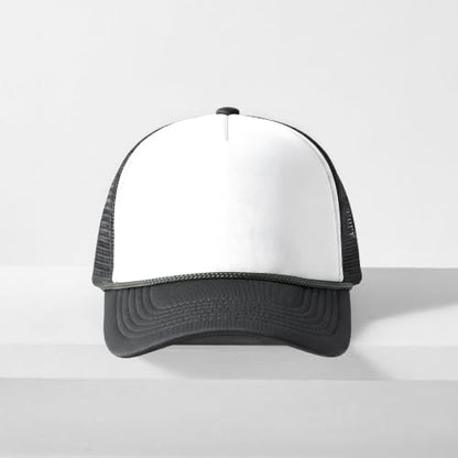CHOK.LIDS Blank Foam Trucker Hat, Retro Mesh Rope Snapback Cap, Men Women - color: Curved Brim (White/Charcoal)