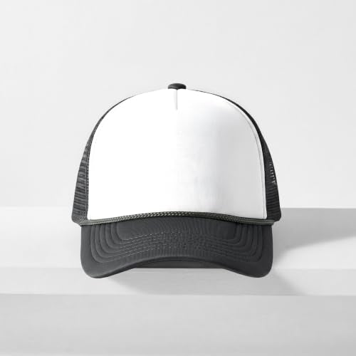 CHOK.LIDS Blank Foam Trucker Hat, Retro Mesh Rope Snapback Cap, Men Women - color: Curved Brim (White/Charcoal)