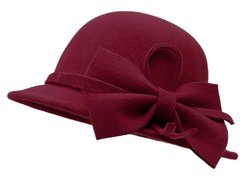 Bienvenu Kids Girls Winter Warm 100% Wool Bucket Hats Fedoras with Bowknot - color: Burgundy
