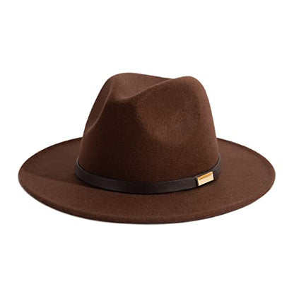 Fedora Hats for Men Wide Brim Panama Hat with Classic Belt - color: Coffee