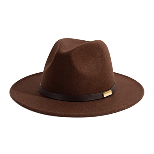 Fedora Hats for Men Wide Brim Panama Hat with Classic Belt - color: Coffee