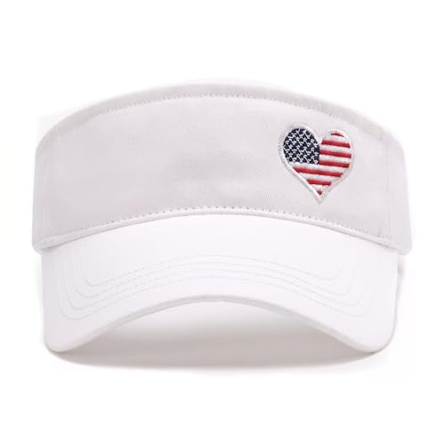 Embroidered Adjustable Sun Visor for Women Men Outdoor Golf Tennis - color: Usa Flag Heart/White