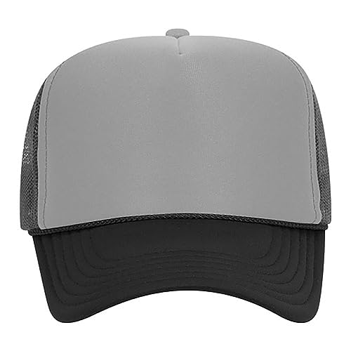 Ashen Fane Polyester Foam Front 5 Panel High Crown Mesh Back Trucker Hat - color: Blk/Gry/Ch.gry