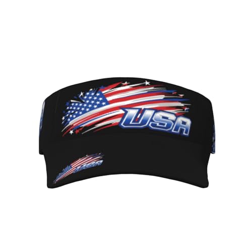 Unisex Sports Sun Visor Hats Adjustable Lightweight Packable Printed Empty Top Cap for Running Pickleball Golf Tennis - color: Usa Flag on Black