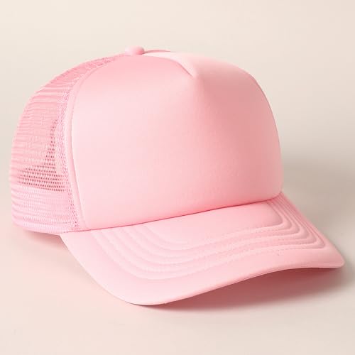 MIRMARU 5 Panels Blank Foam Front Two Tone Solid Trucker Mesh Back Baseball Cap with Adjustable Snapback Strap - color: Solid-light Pink