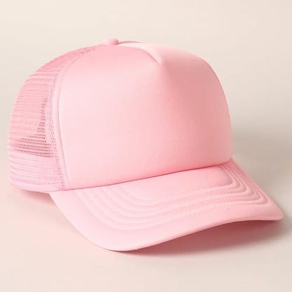 MIRMARU 5 Panels Blank Foam Front Two Tone Solid Trucker Mesh Back Baseball Cap with Adjustable Snapback Strap - color: Solid-light Pink