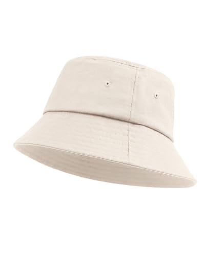 Zylioo XXL Linen Bucket Hat for Big Heads, Summer Travel Sun Hat - color: Beige, size: Large-X-Large