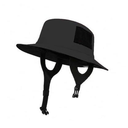 Surblue Surf Bucket Hat with Widened Chin Straps UPF 50+ Windproof Sun Hat Adjustable Packable Cap for Water Sports Surfing - color: Black