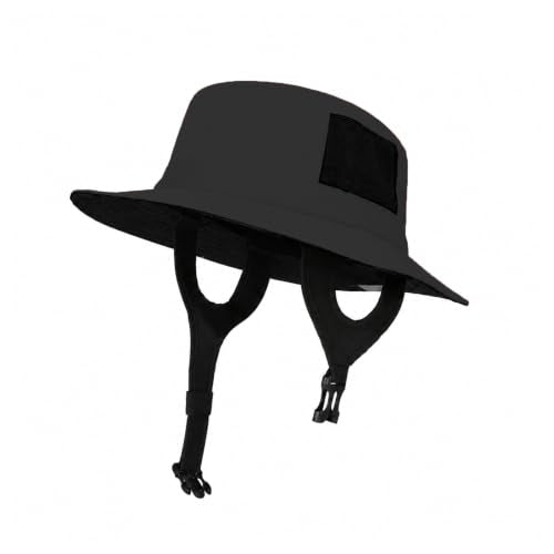 Surblue Surf Bucket Hat with Widened Chin Straps UPF 50+ Windproof Sun Hat Adjustable Packable Cap for Water Sports Surfing - color: Black