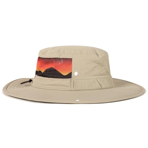 TOP-EX Wide Brim Bucket Sun Hat for Men & Women, Quick-Dry Boonie Hat, Mesh - color: Beige/Sunset Peaks Mesh, size: Large-X-Large