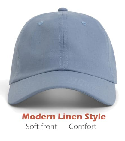 Linen Cotton Baseball Cap, Summer Breathable Dad Hat Men Women - color: Denim Blue